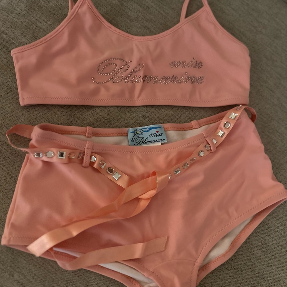 NWOT Blumarine Girls Swimsuit Peach Rhinestones Sz. 12